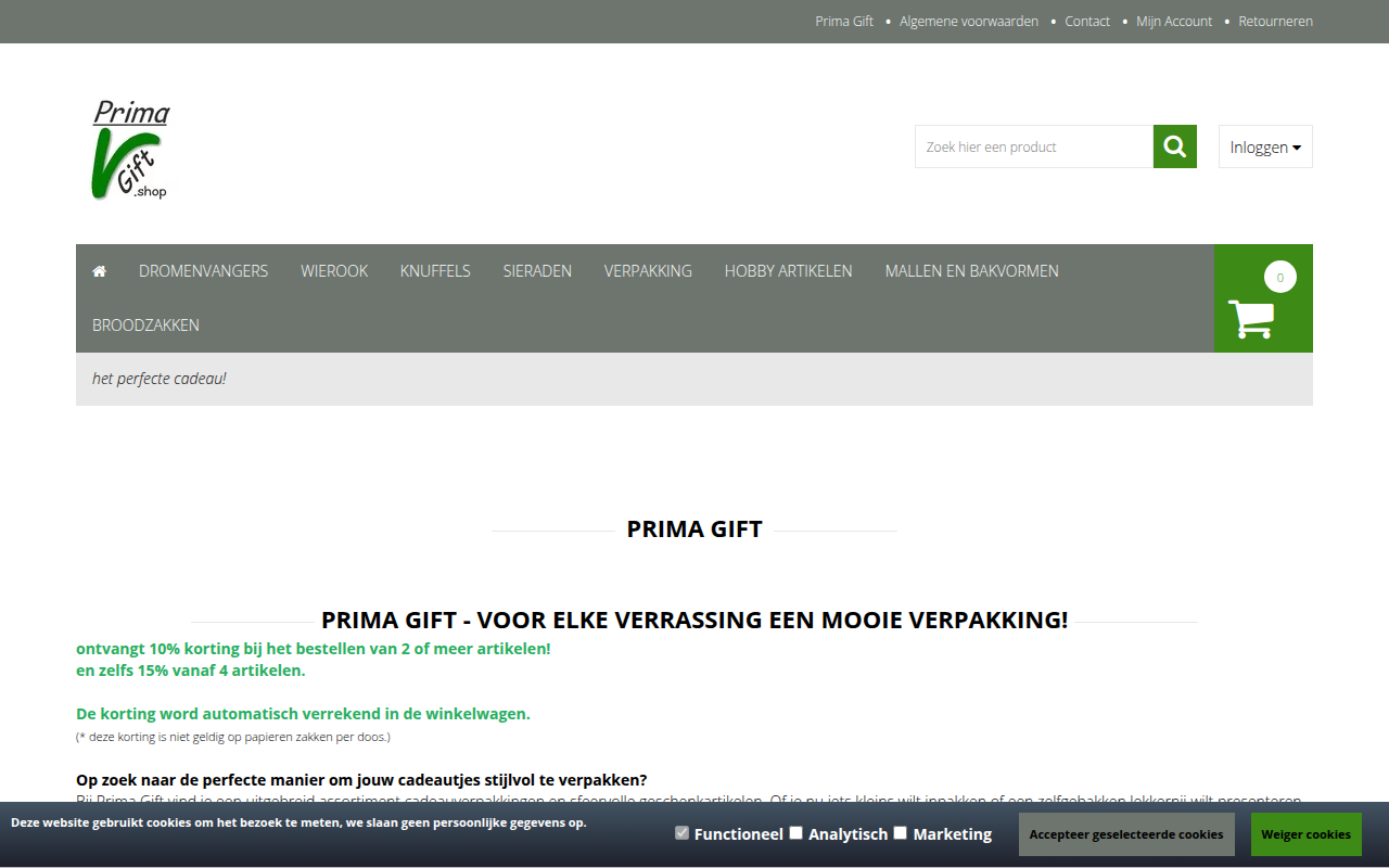 Screenshot van primagift.shop