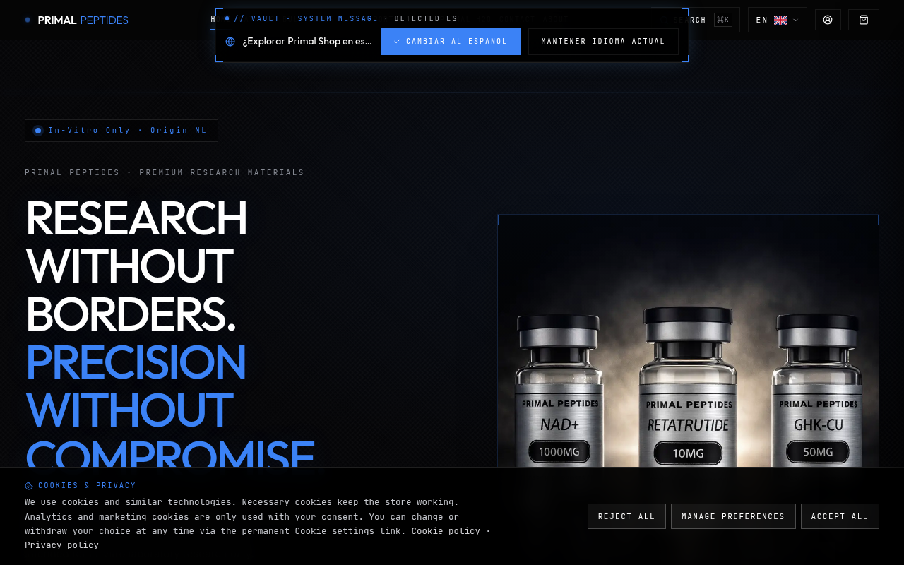 Screenshot van primalpeptides.nl