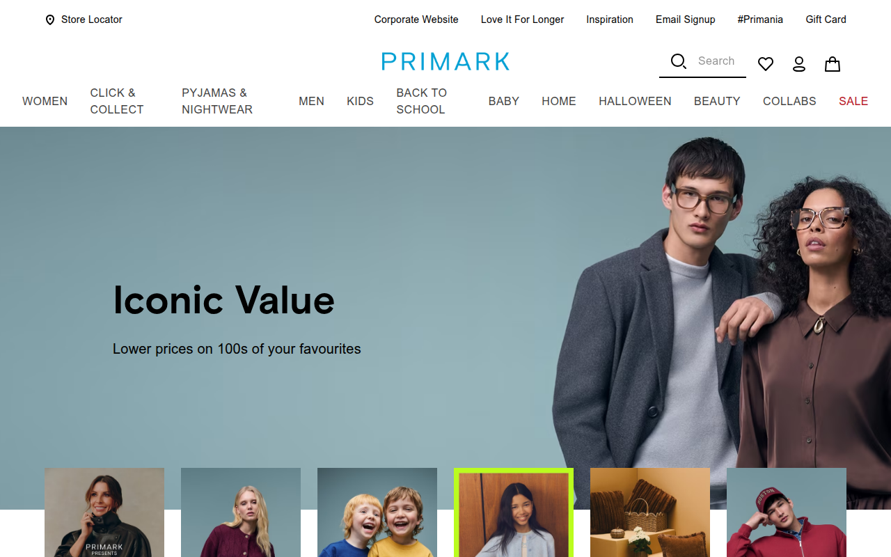 Screenshot van primark.com