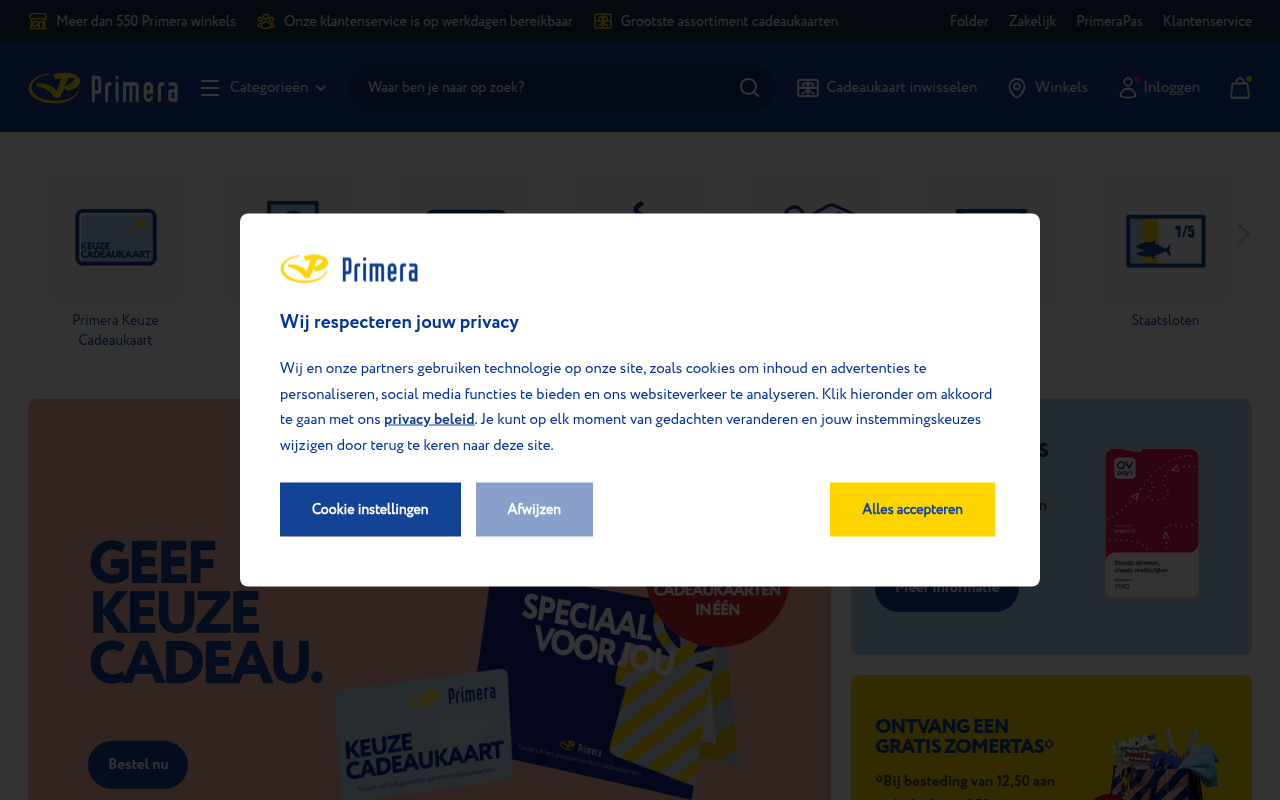 Screenshot van primera.nl