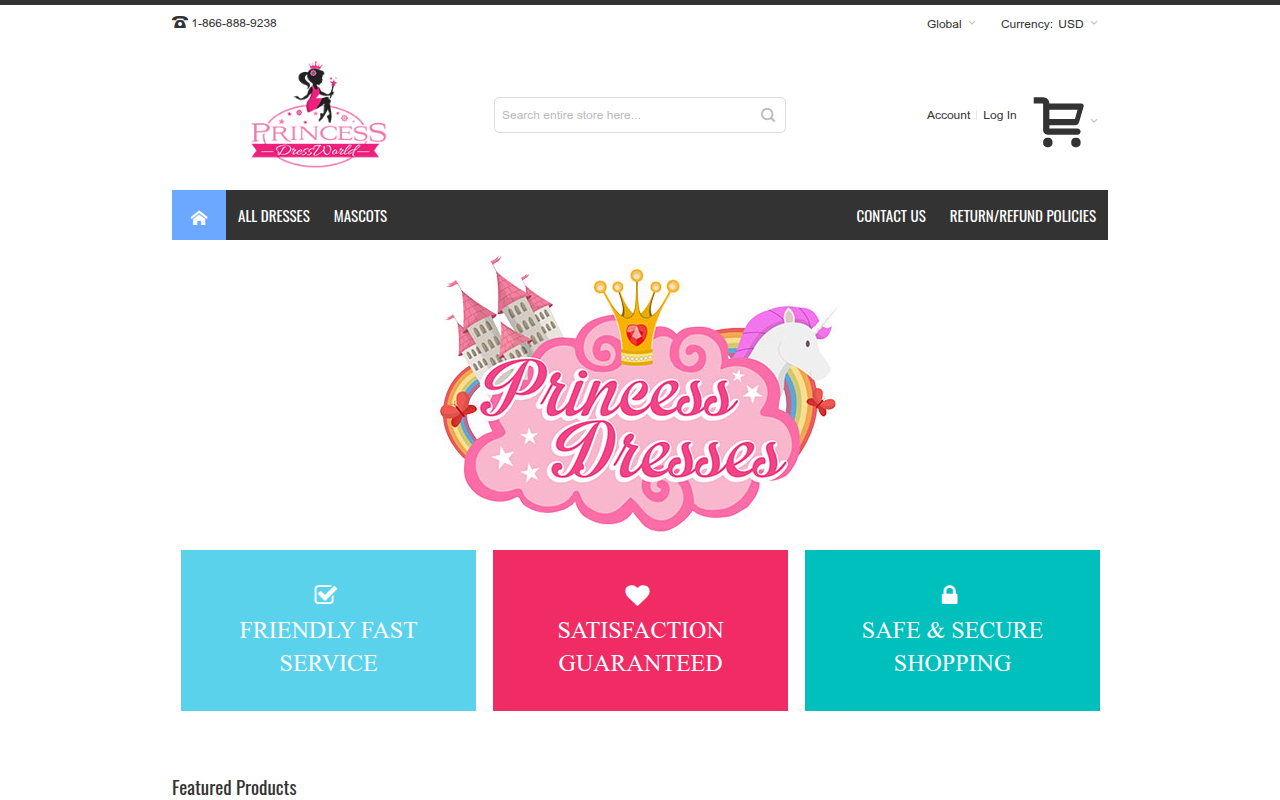 Screenshot van princessdressworld.com