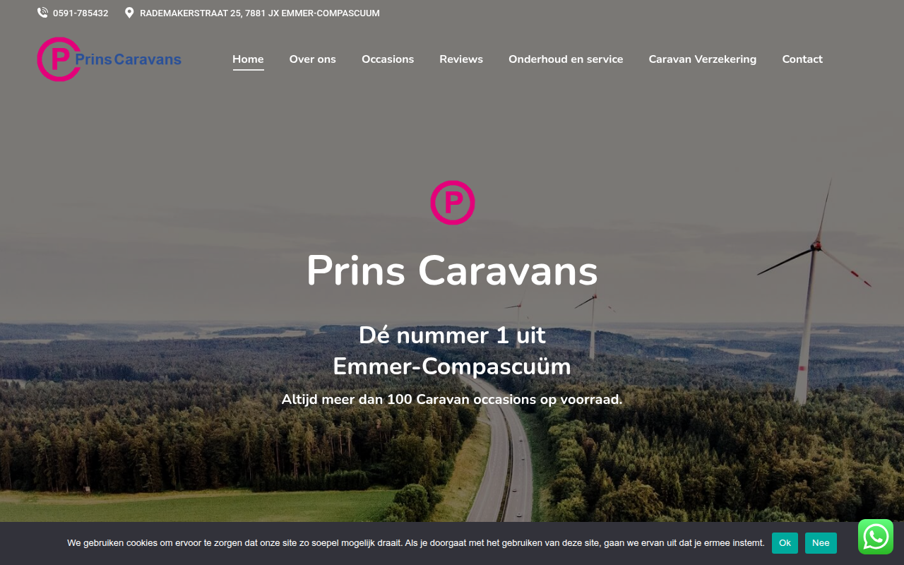 Screenshot van prins-caravans.nl