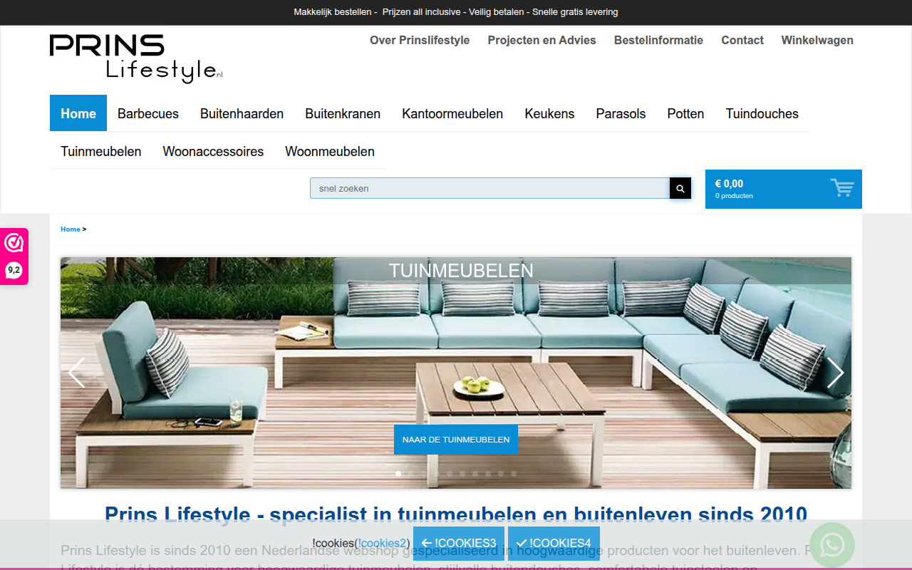 Screenshot van prinslifestyle.nl