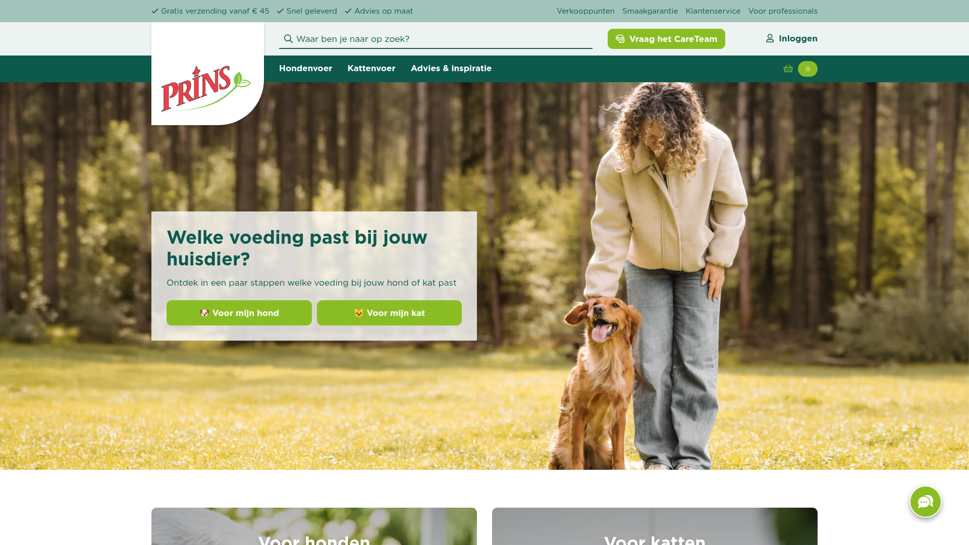 Screenshot van prinspetfoods.nl