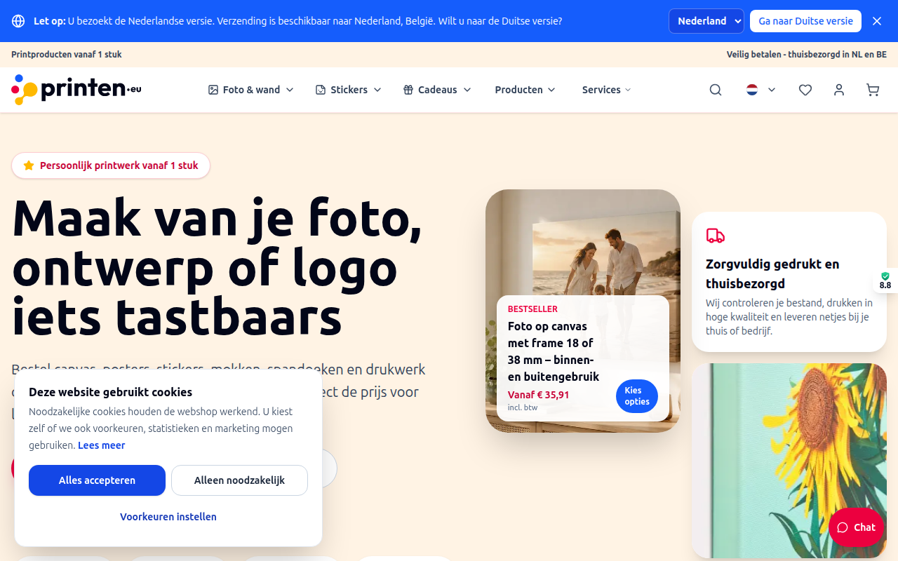 Screenshot van printen.eu