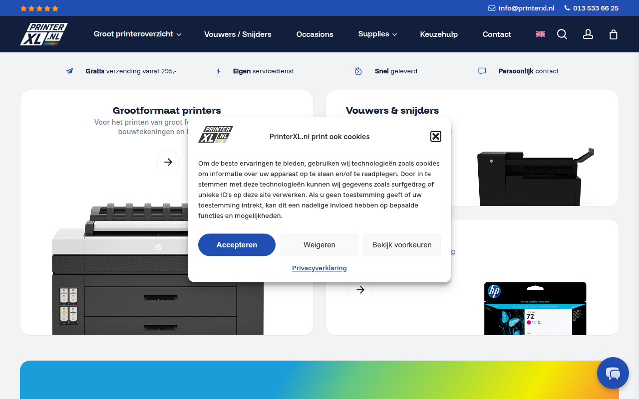 Screenshot van printerxl.nl