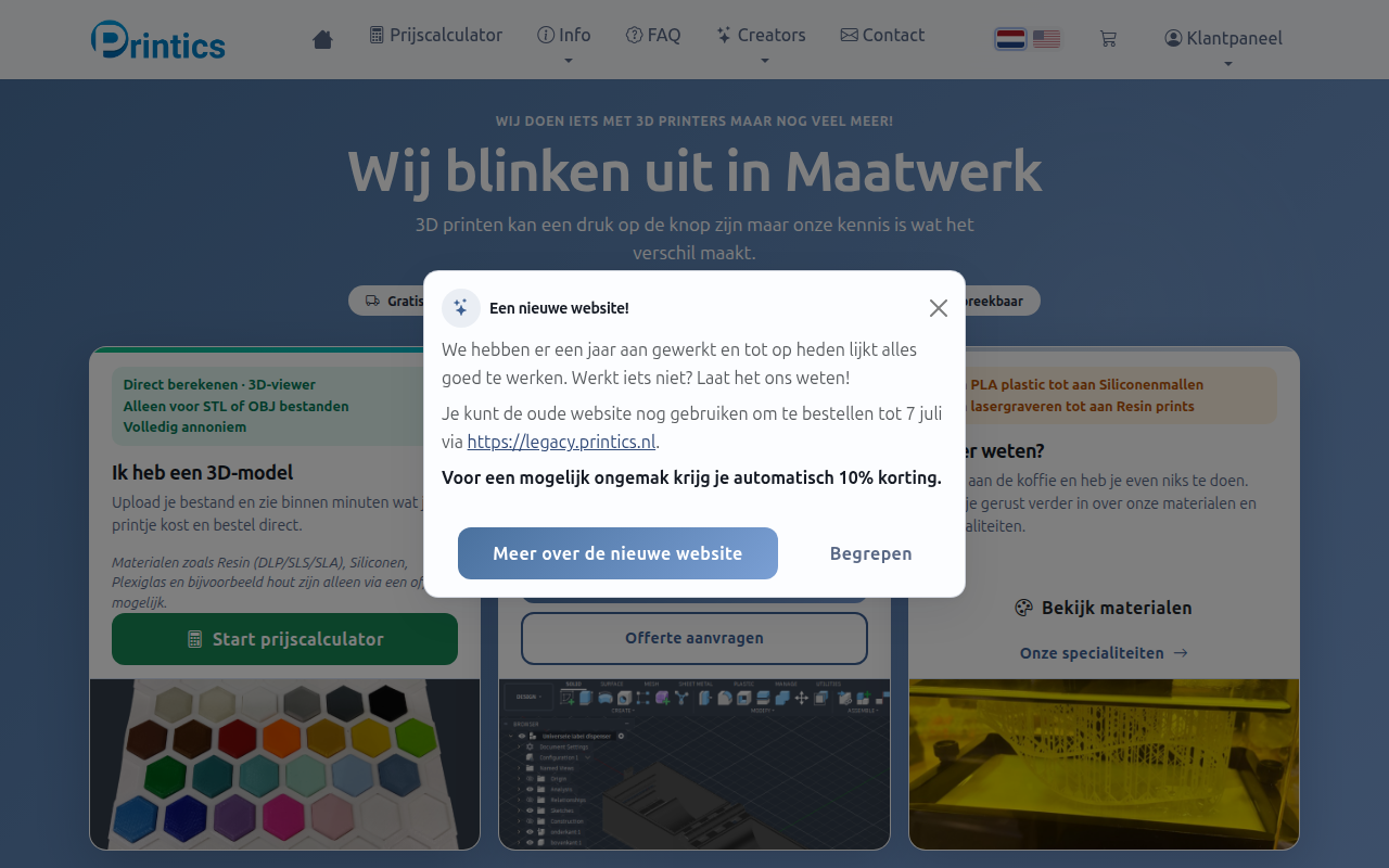Screenshot van printics.nl