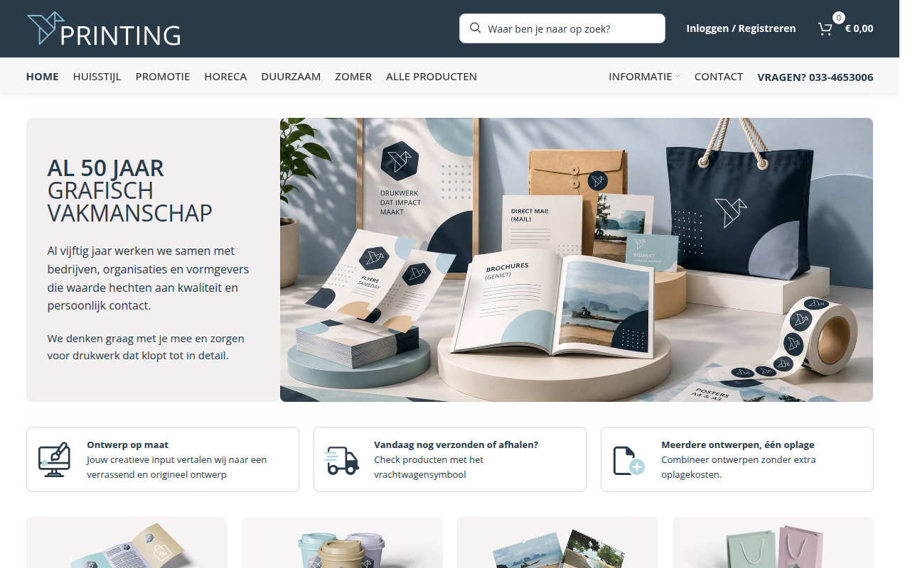 Screenshot van printing.nl