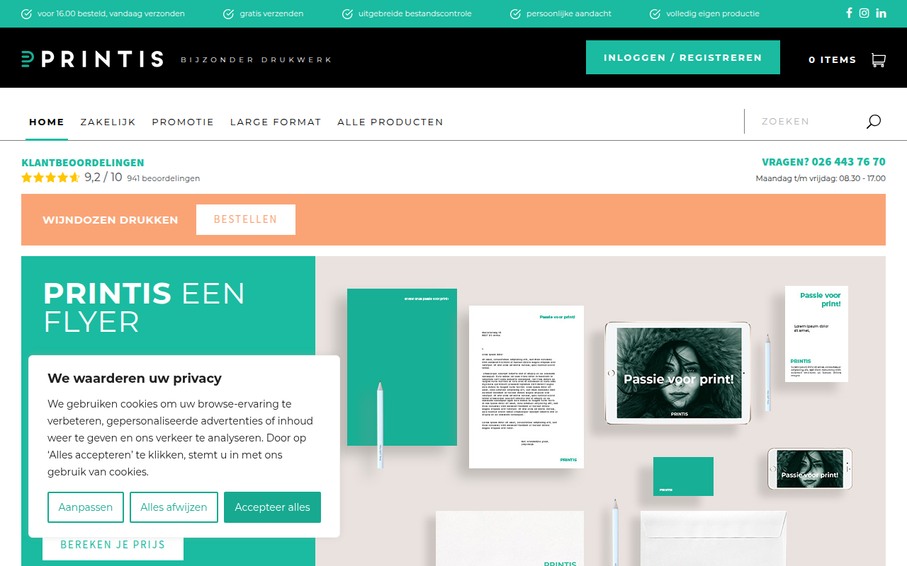 Screenshot van printis.nl