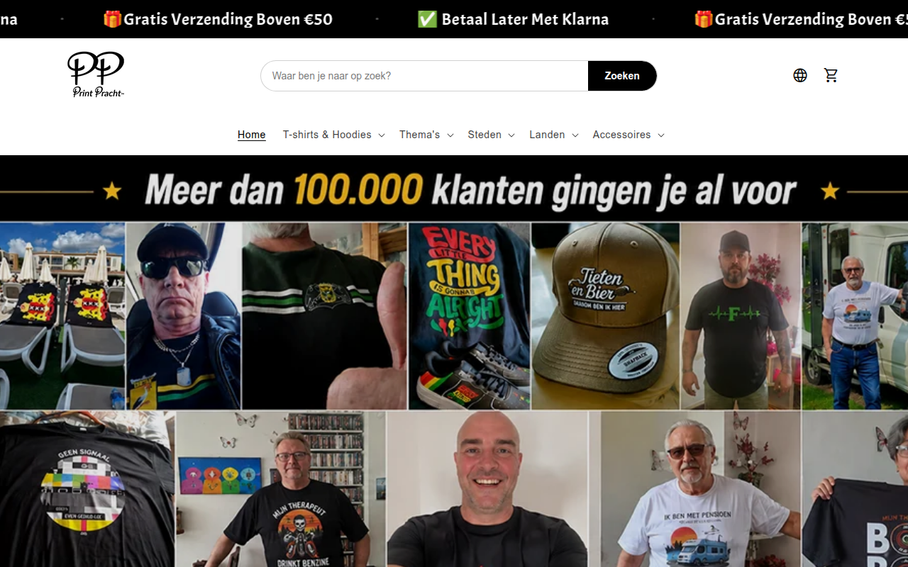 Screenshot van printpracht.nl