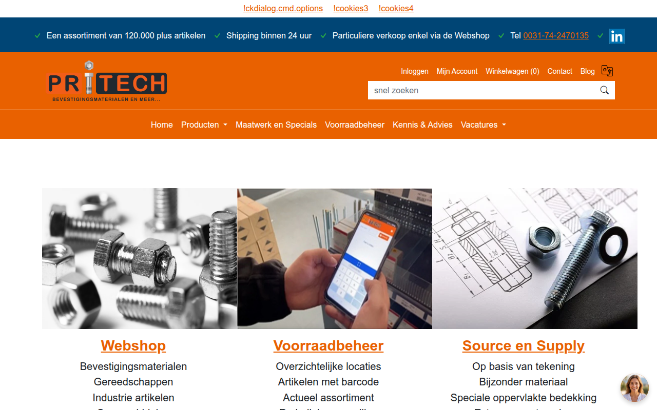 Screenshot van pritech.nl