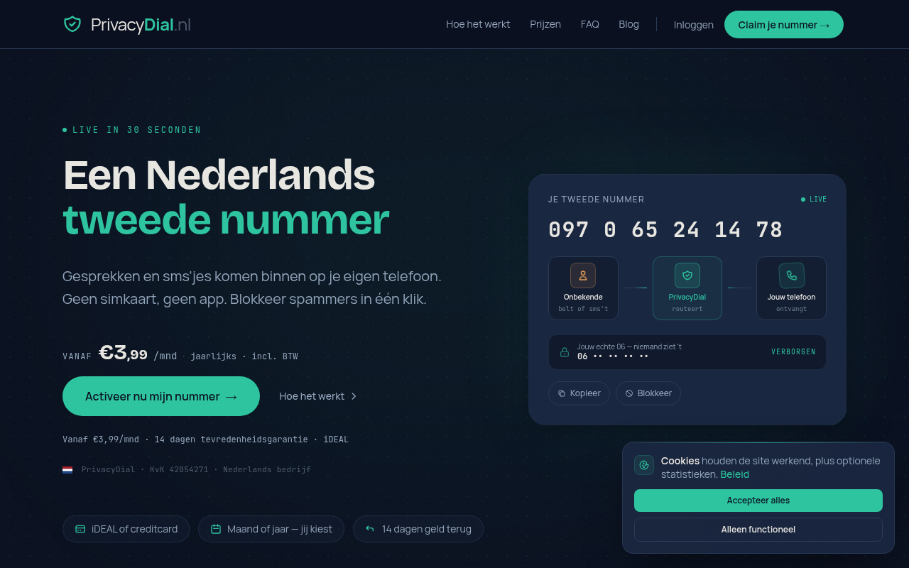 Screenshot van privacydial.nl