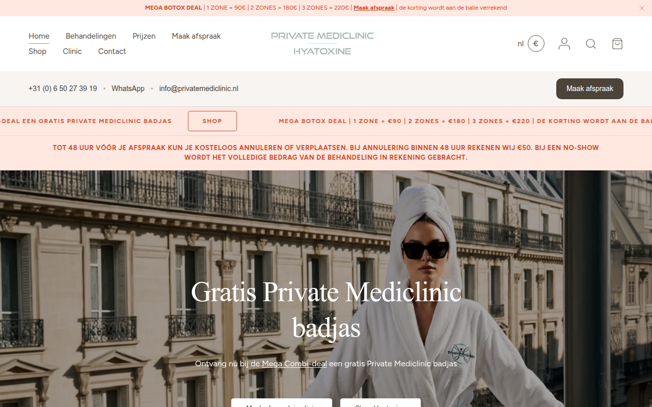 Screenshot van privatemediclinic.nl