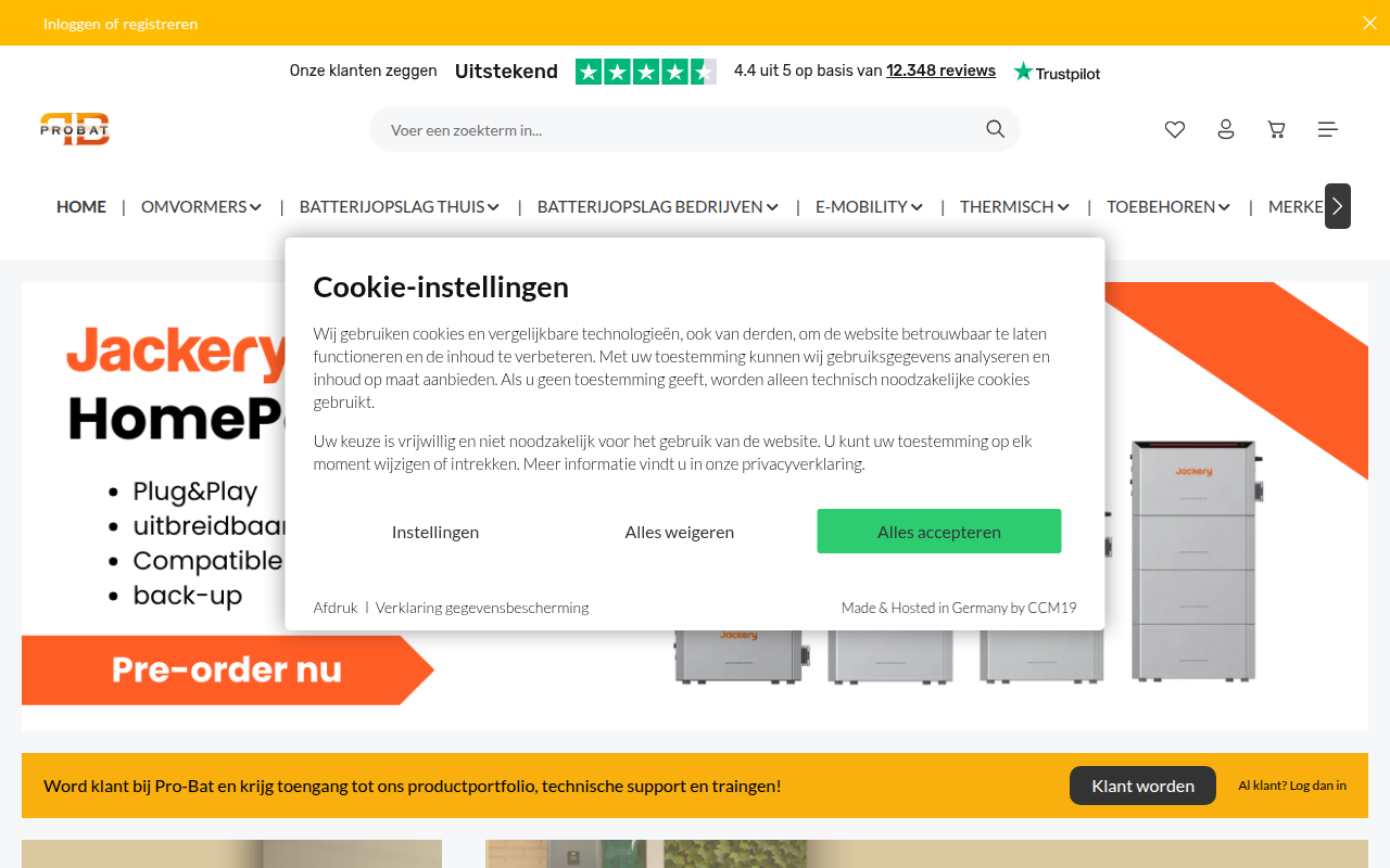 Screenshot van pro-bat.nl