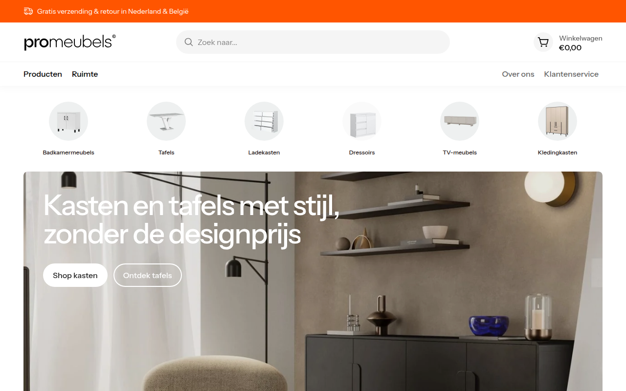 Screenshot van pro-meubels.nl