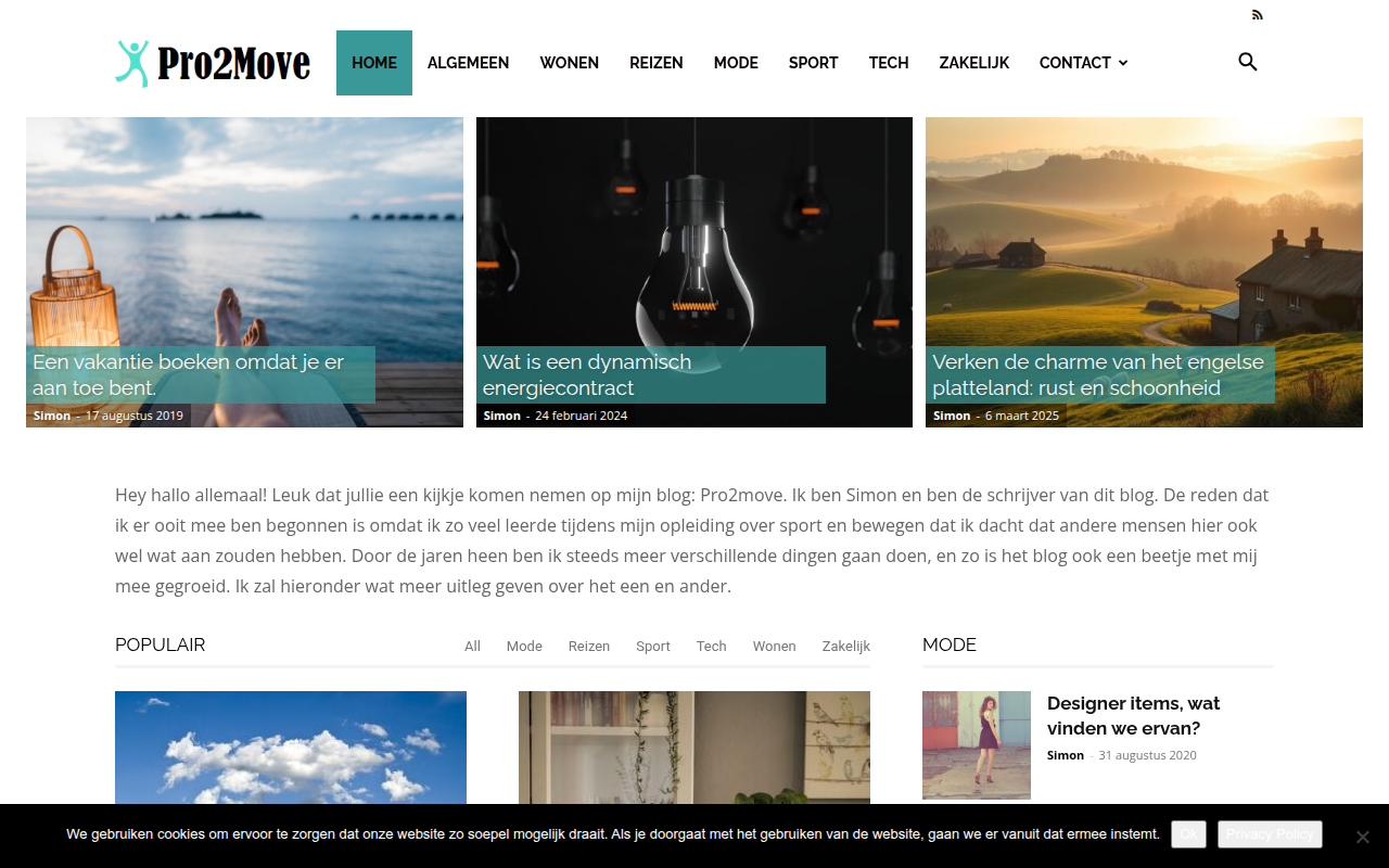 Screenshot van pro2move.nl