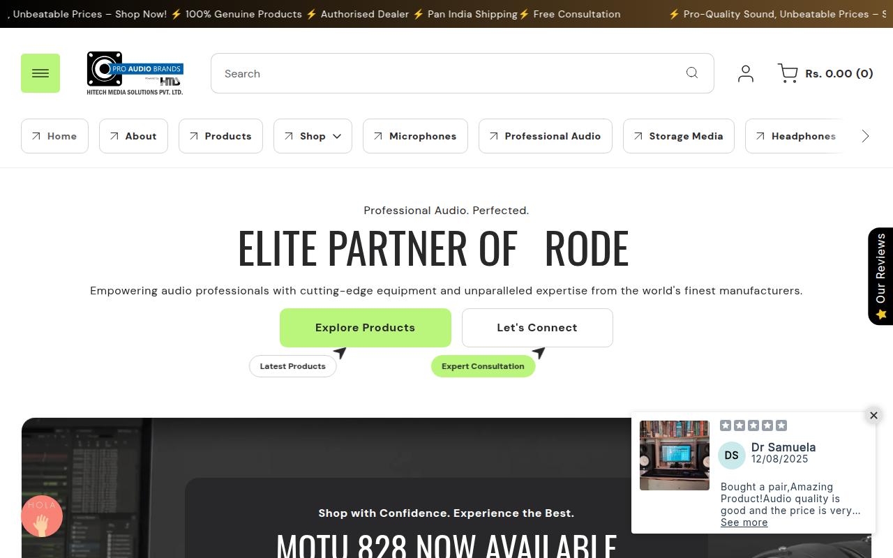 Screenshot van proaudiobrands.com