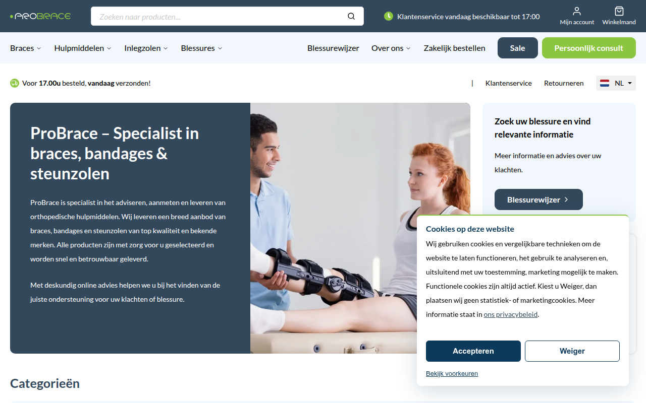 Screenshot van probrace.nl
