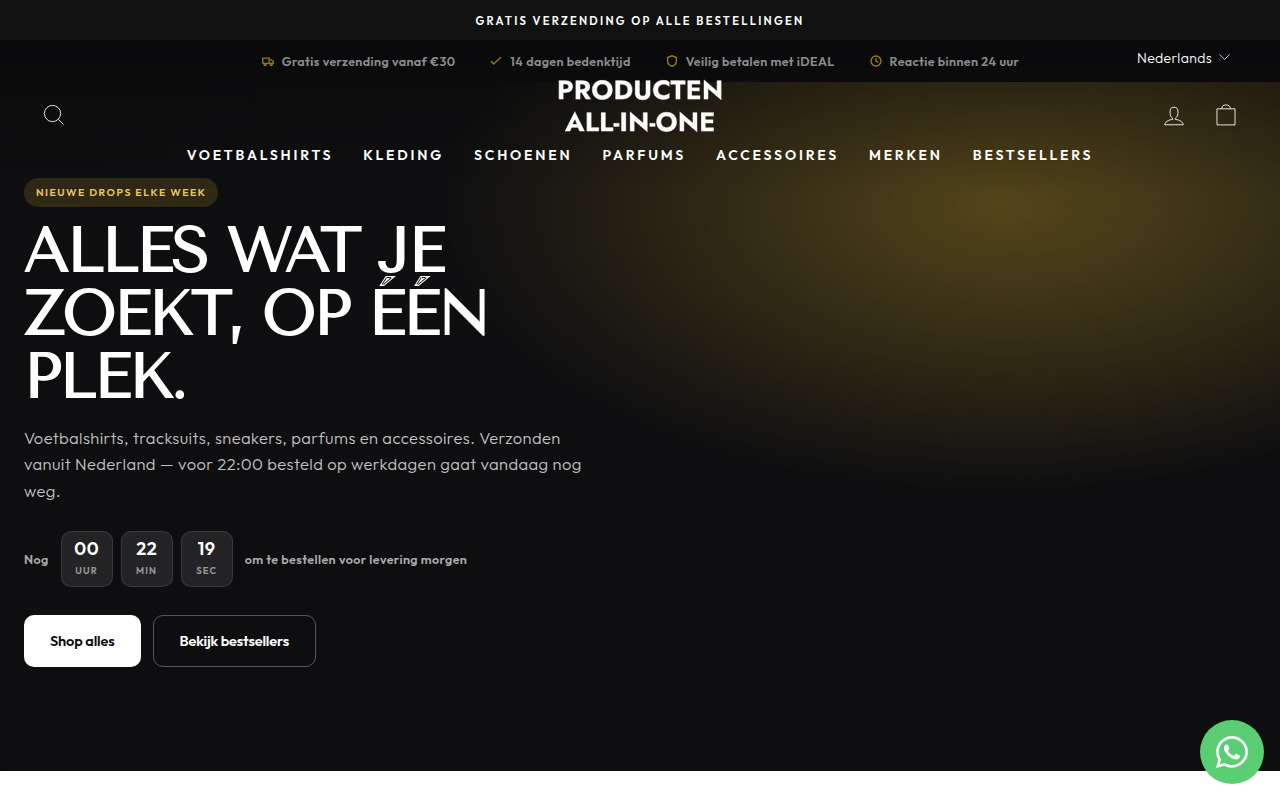 Screenshot van productenallinone.nl