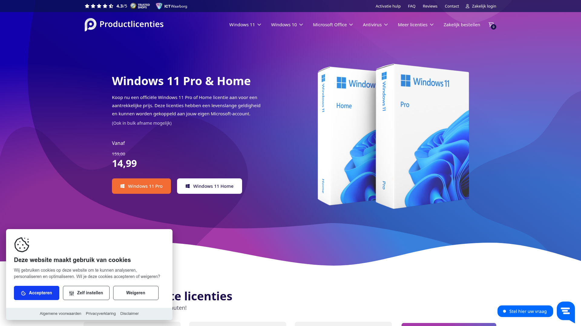 Screenshot van productlicenties.nl