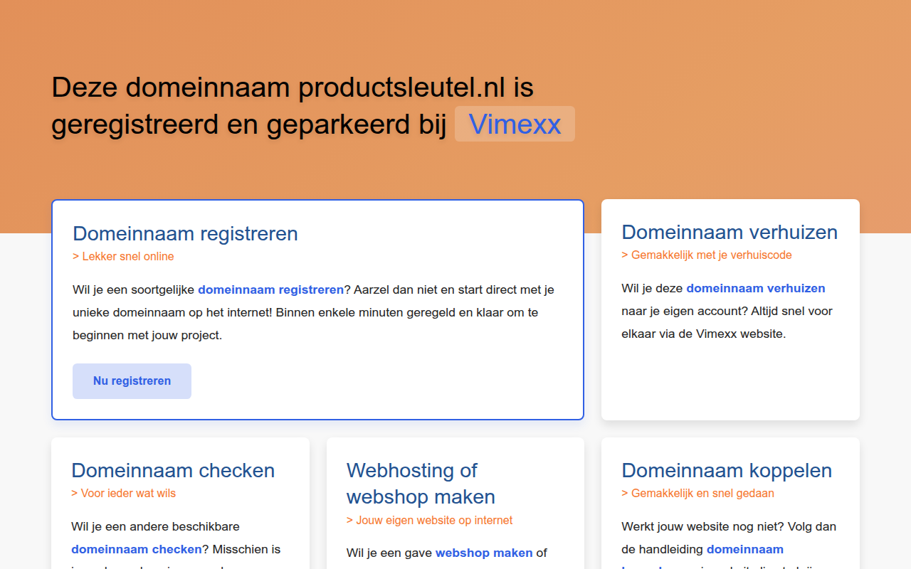 Screenshot van productsleutel.nl