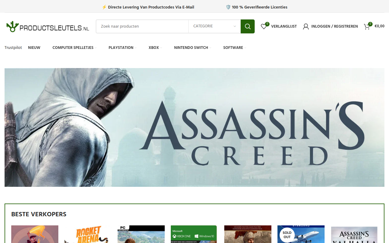 Screenshot van productsleutels.nl