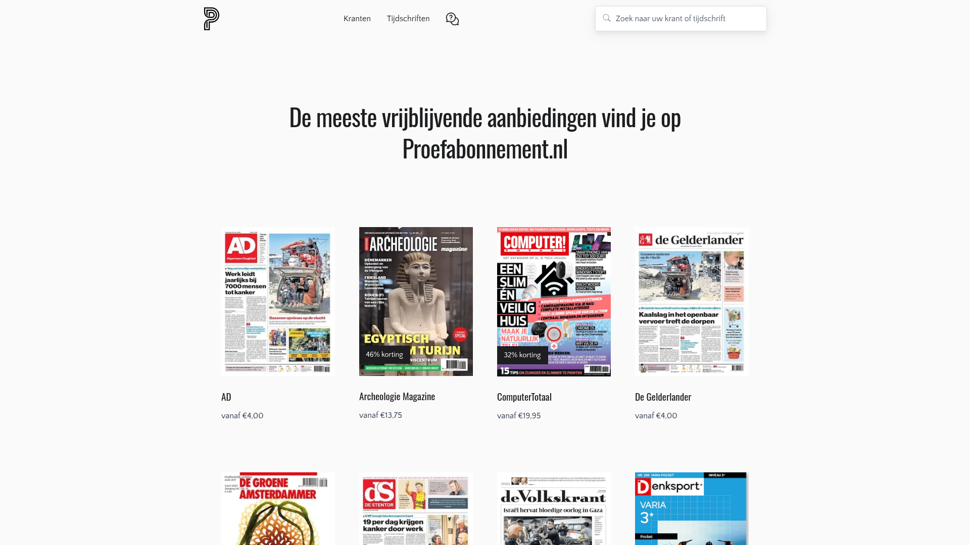 Screenshot van proefabonnement.nl