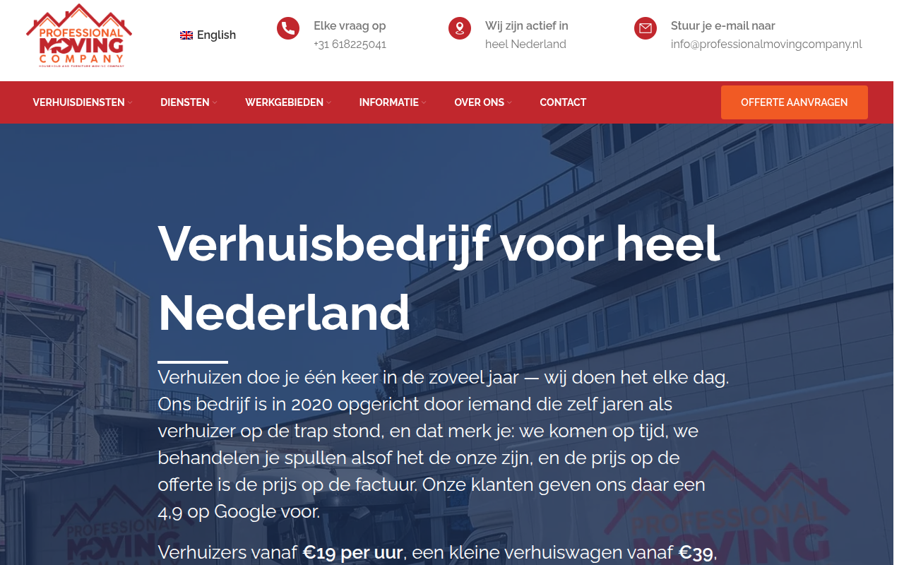 Screenshot van professionalmovingcompany.nl