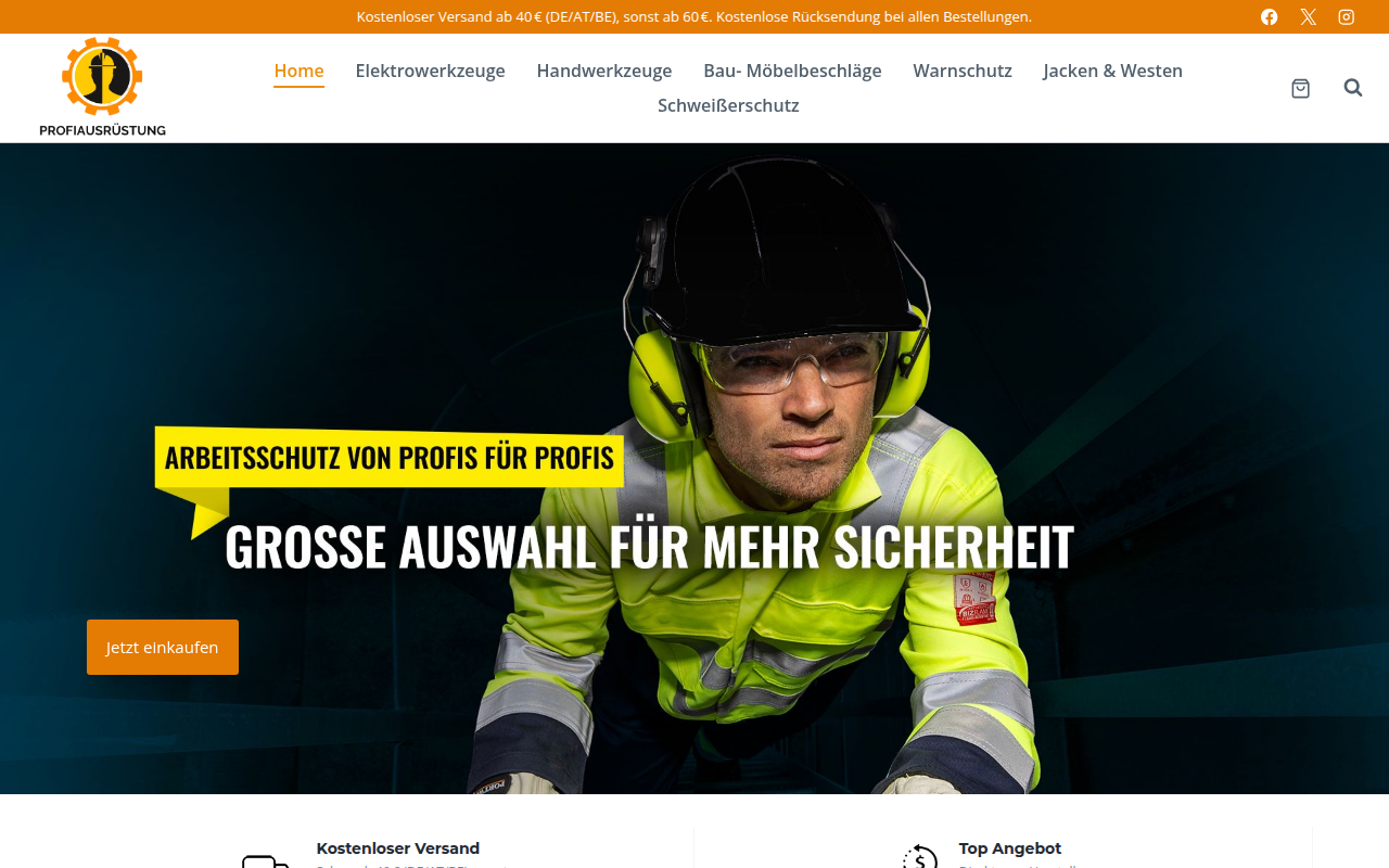 Screenshot van profiausrustung.com