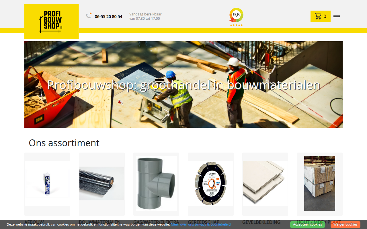 Screenshot van profibouwshop.nl