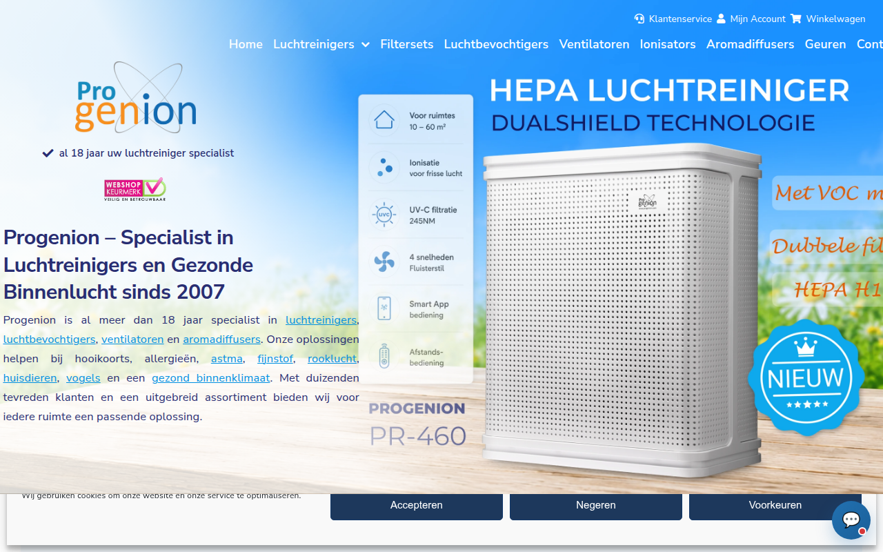 Screenshot van progenion.nl