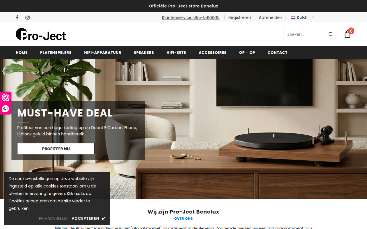 Screenshot van projectaudio.nl