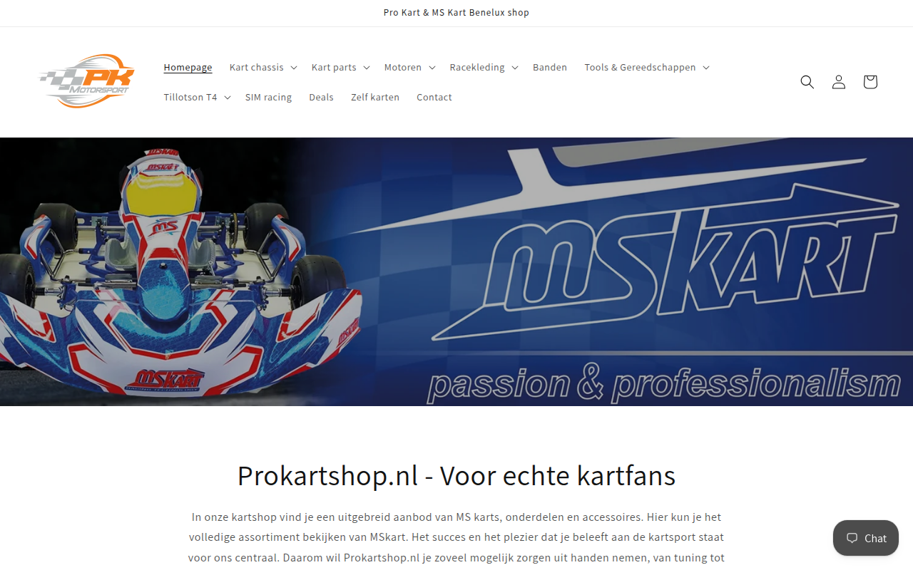 Screenshot van prokartshop.nl