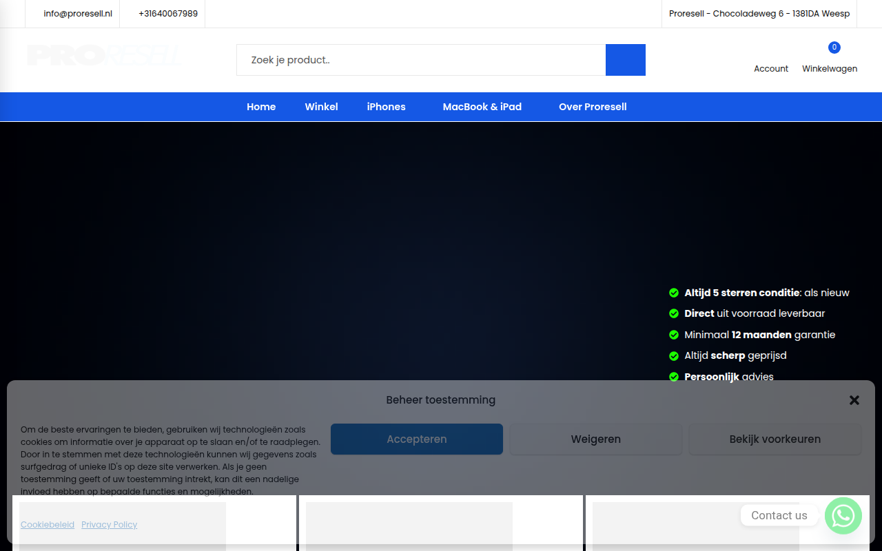Screenshot van proresell.nl