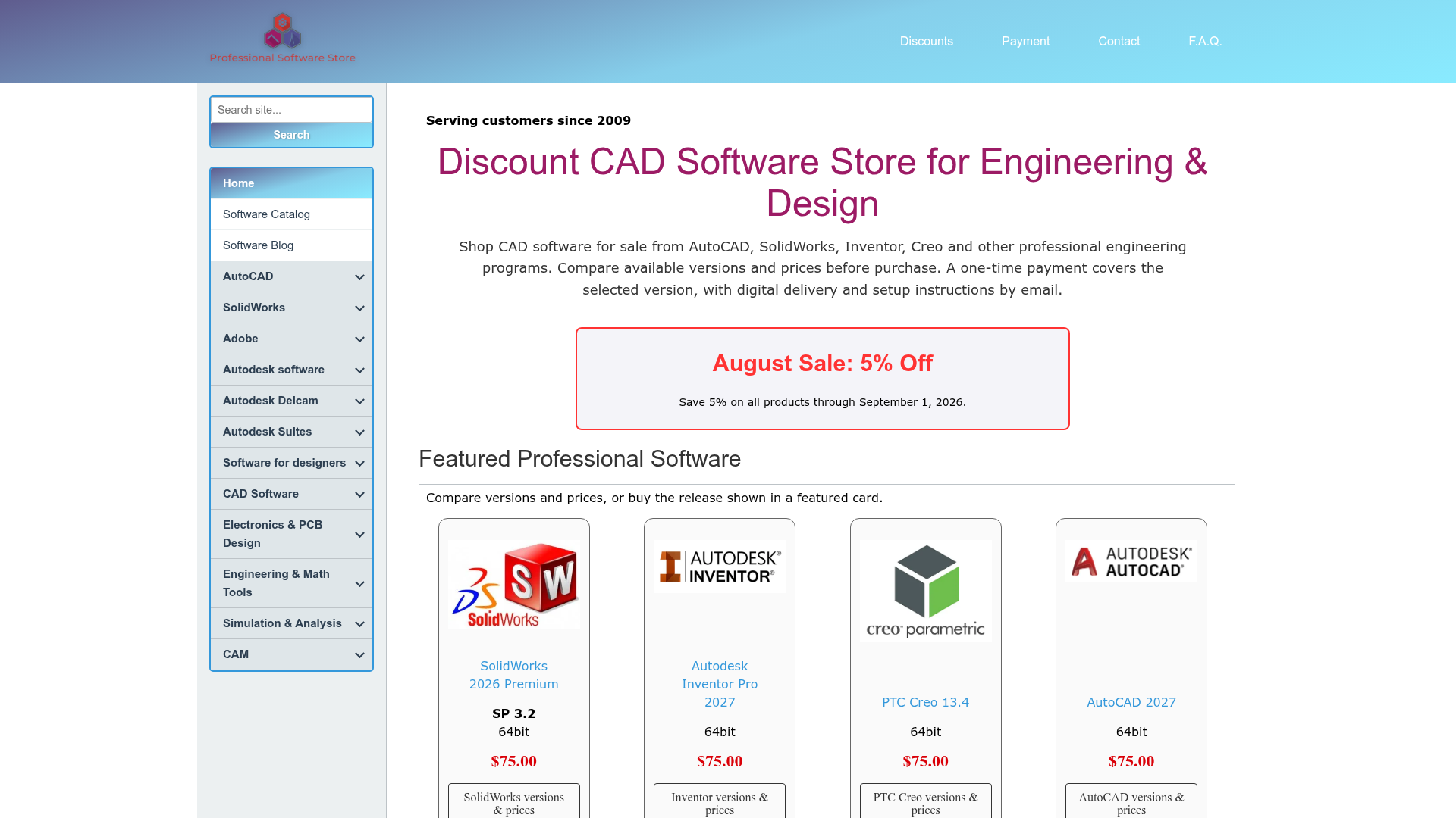 Screenshot van prosoftstore.com