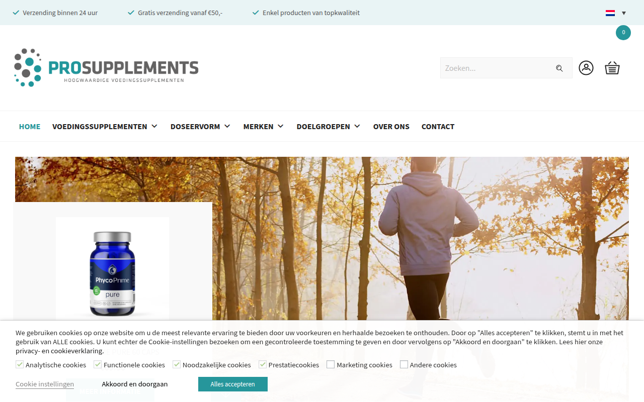 Screenshot van prosupplements.nl