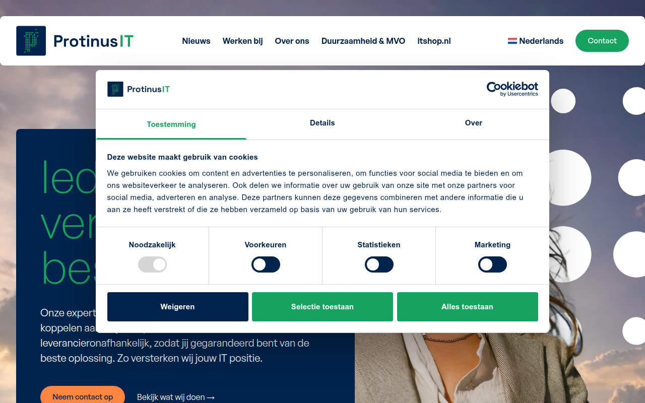 Screenshot van protinus.nl