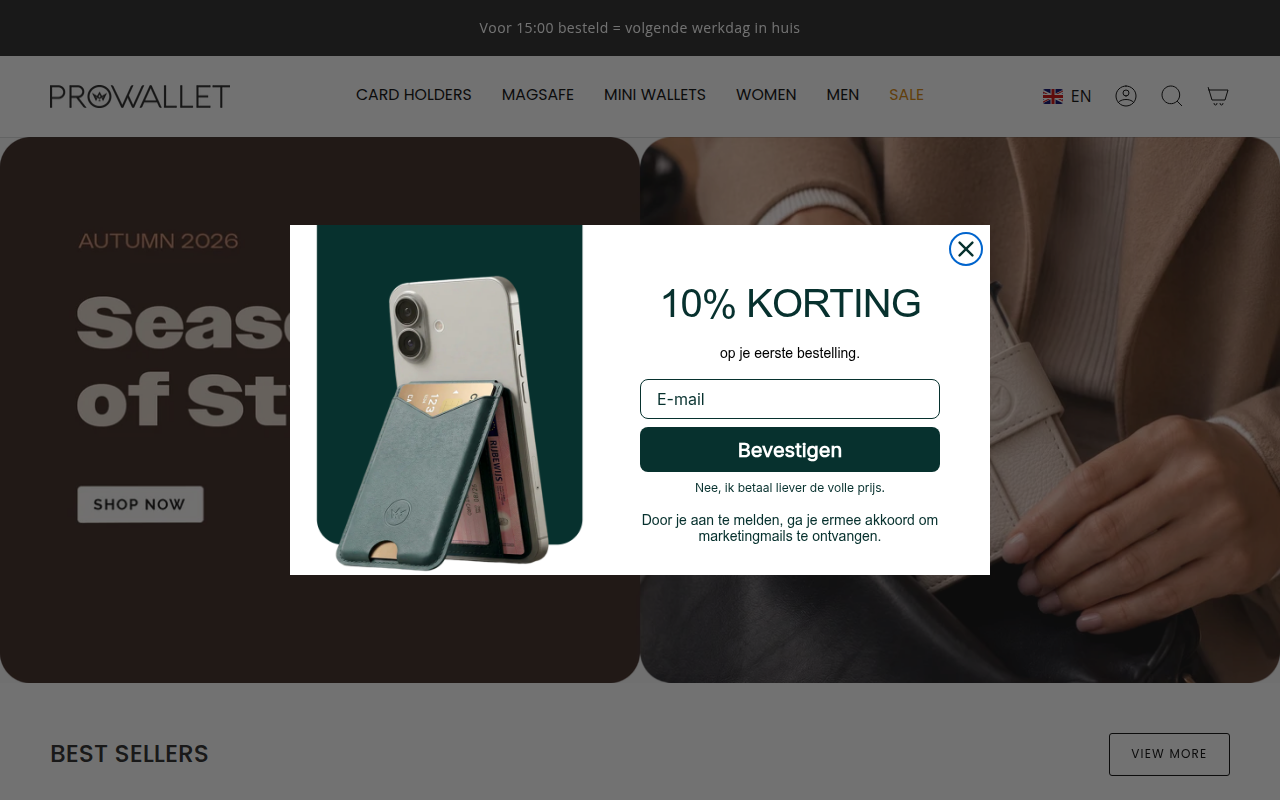 Screenshot van prowallet.nl
