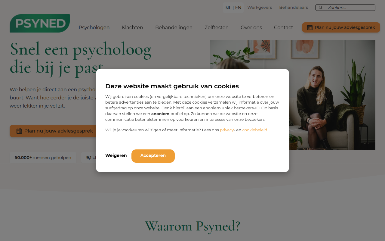 Screenshot van psyned.nl