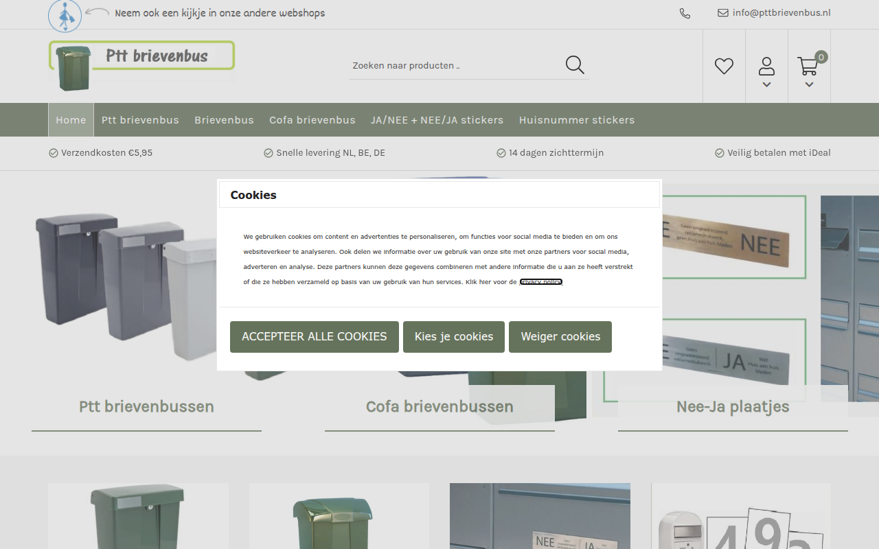 Screenshot van pttbrievenbus.nl