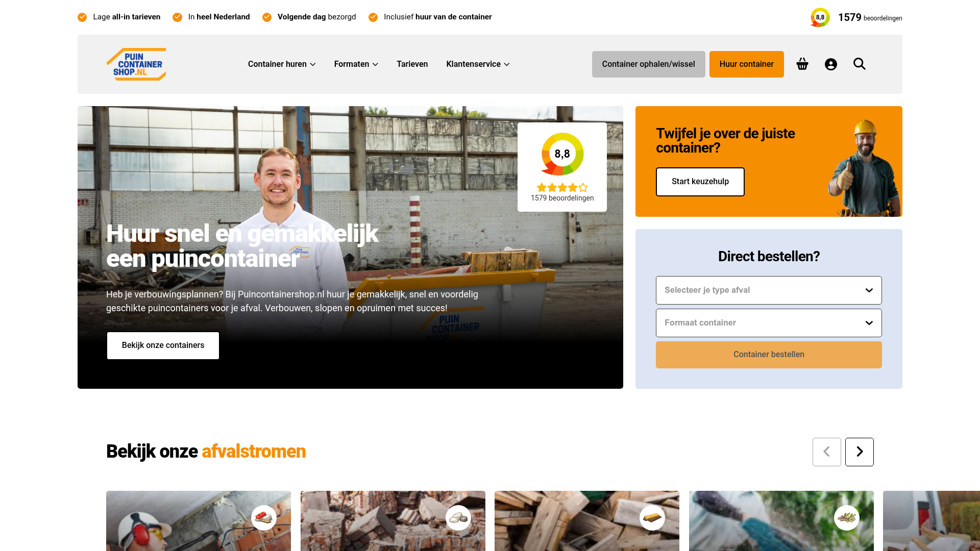 Screenshot van puincontainershop.nl