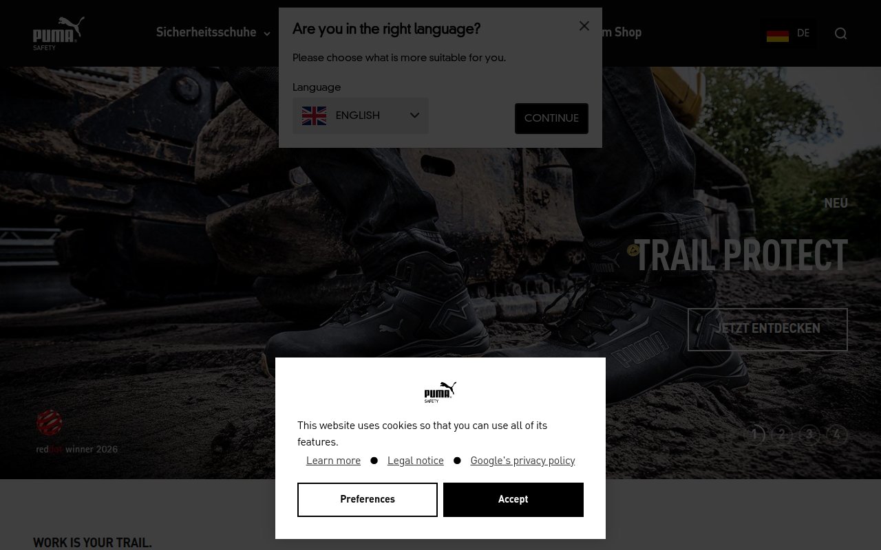 Screenshot van puma-safety.com