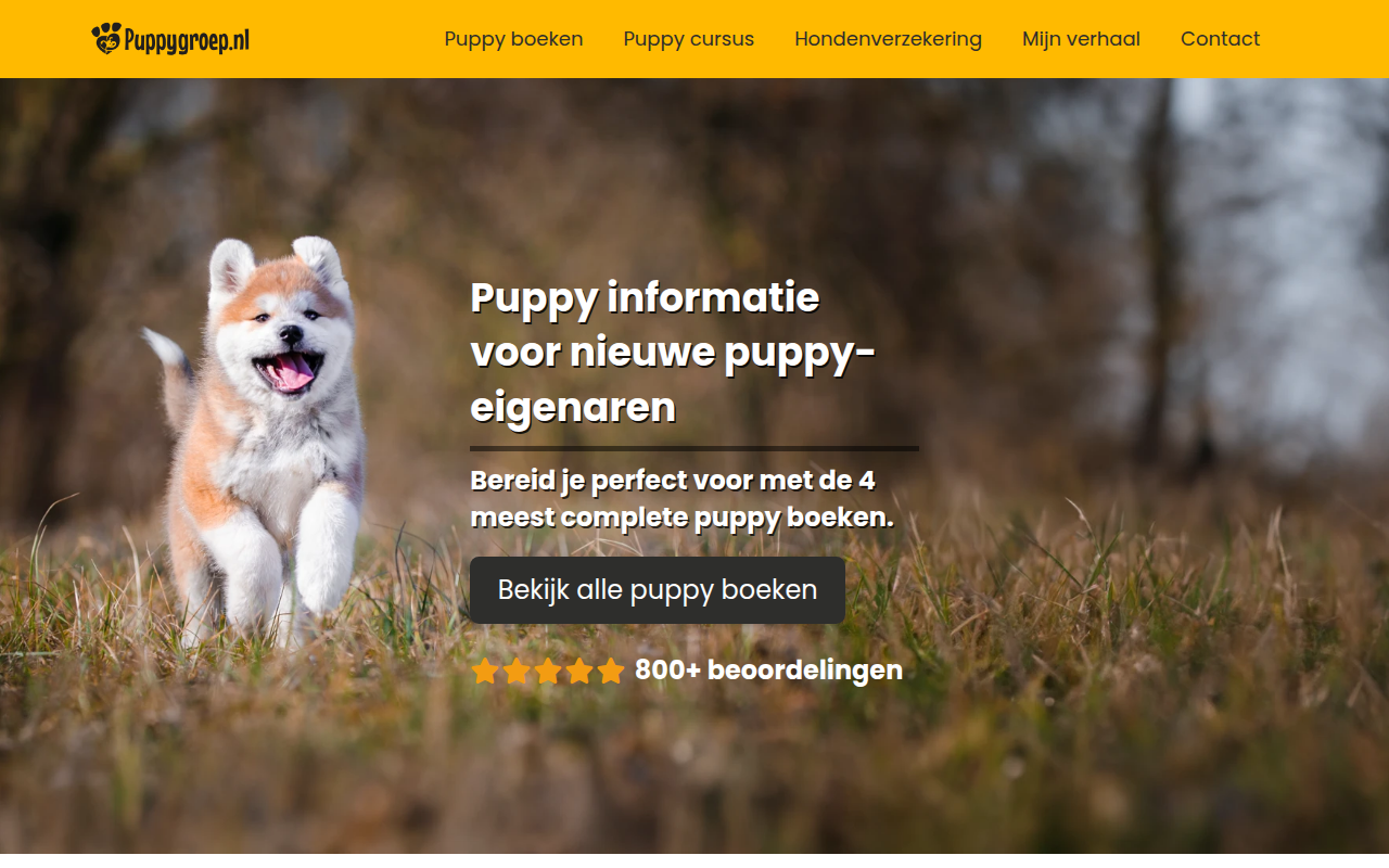 Screenshot van puppygroep.nl