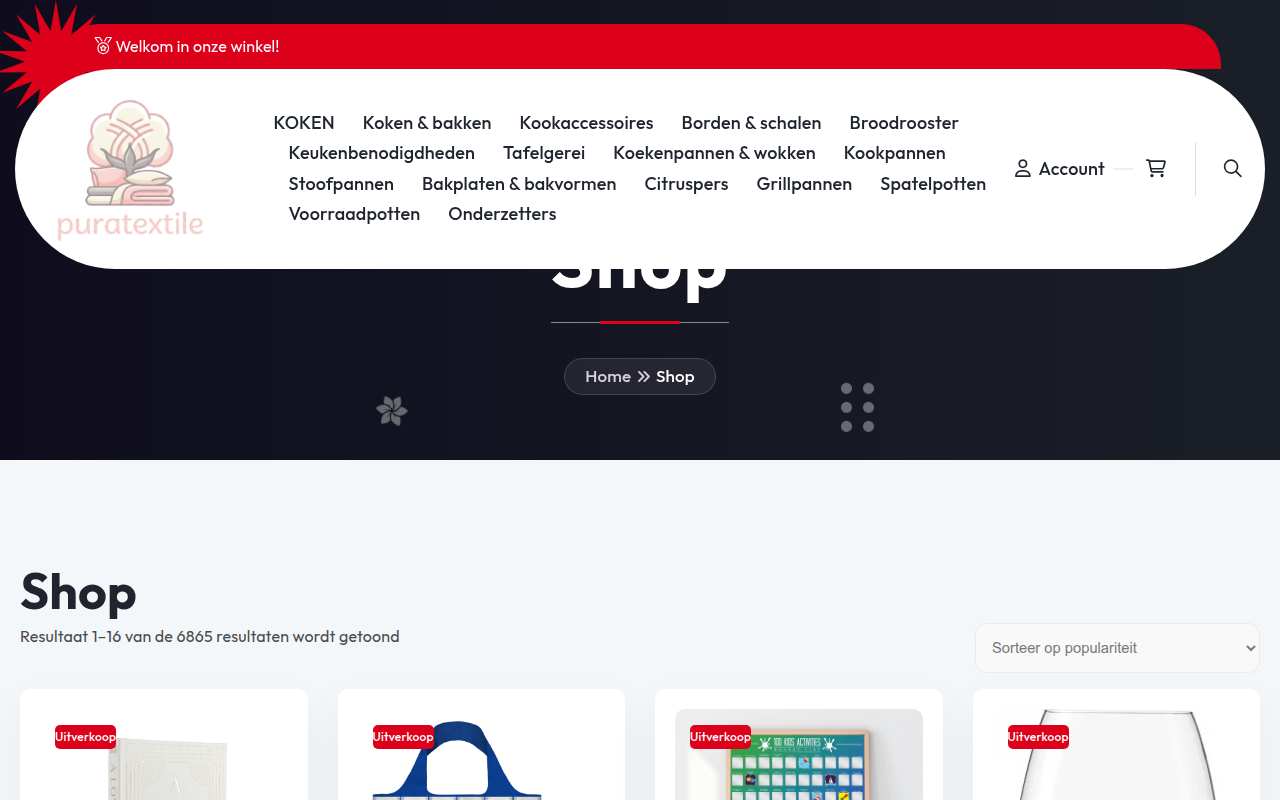 Screenshot van puratextile.com