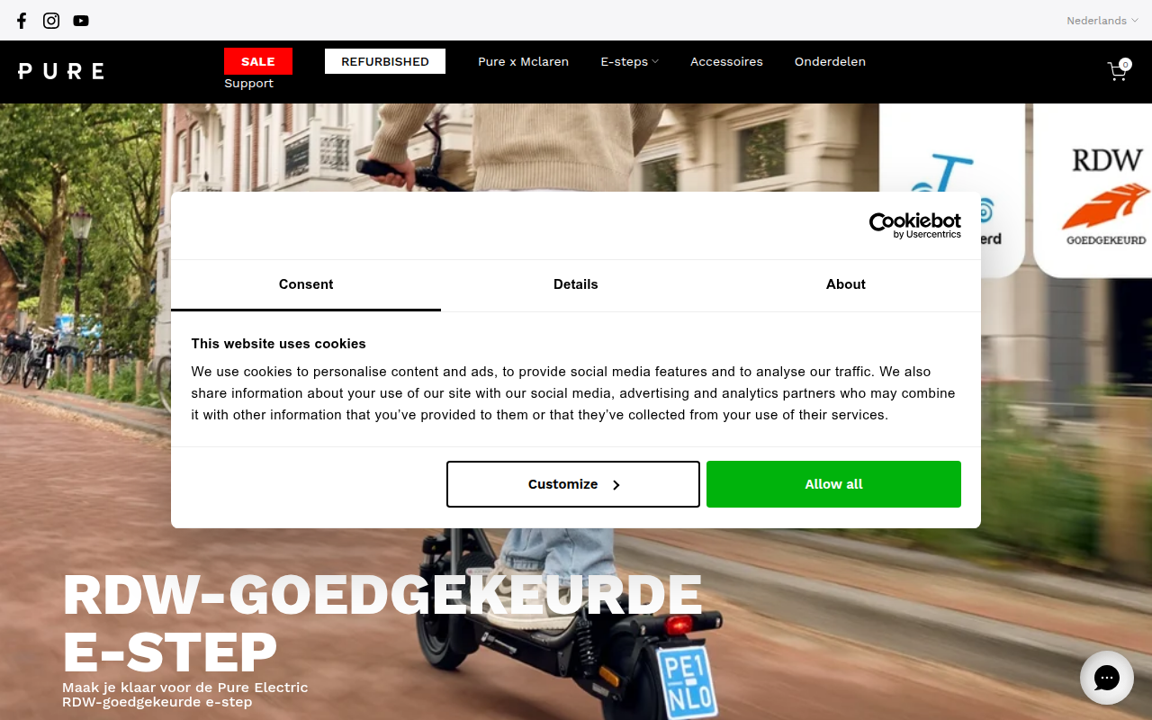 Screenshot van pureelectric.nl