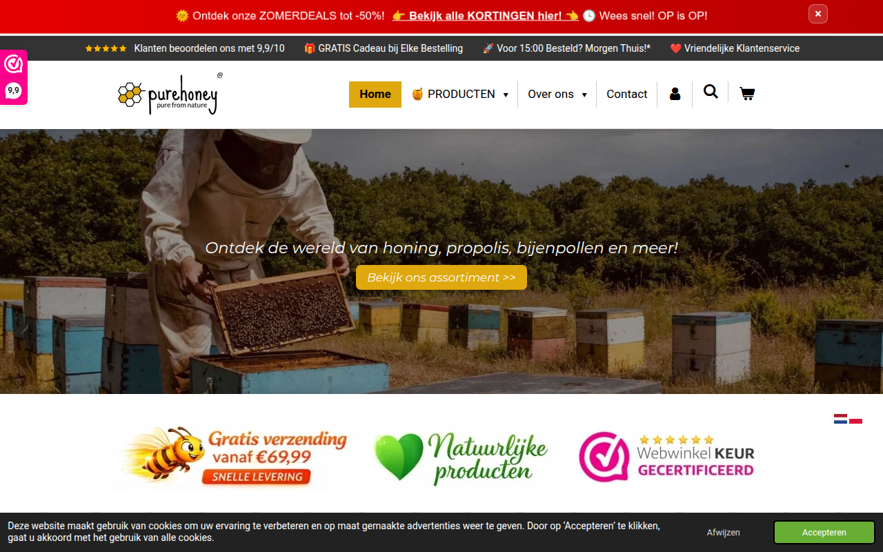 Screenshot van purehoney.nl