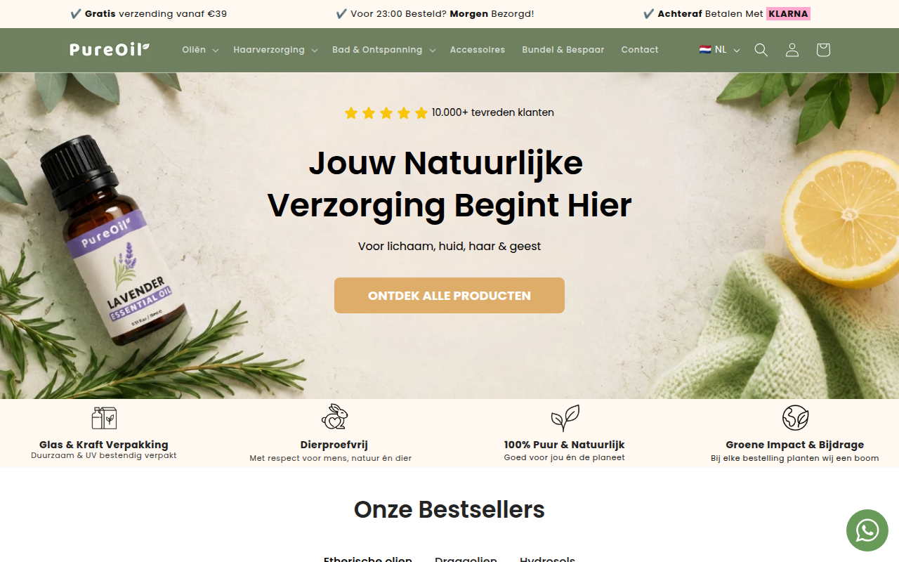 Screenshot van pureoil.nl