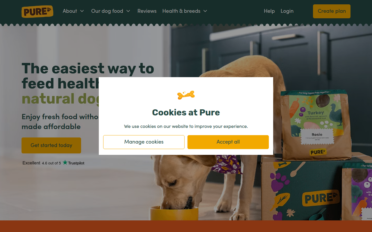 Screenshot van purepetfood.com