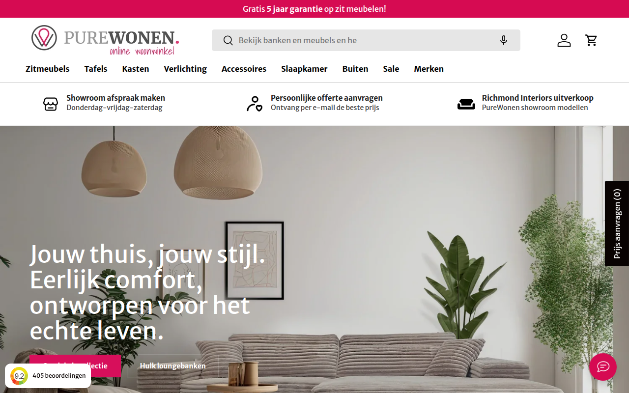 Screenshot van purewonen.nl