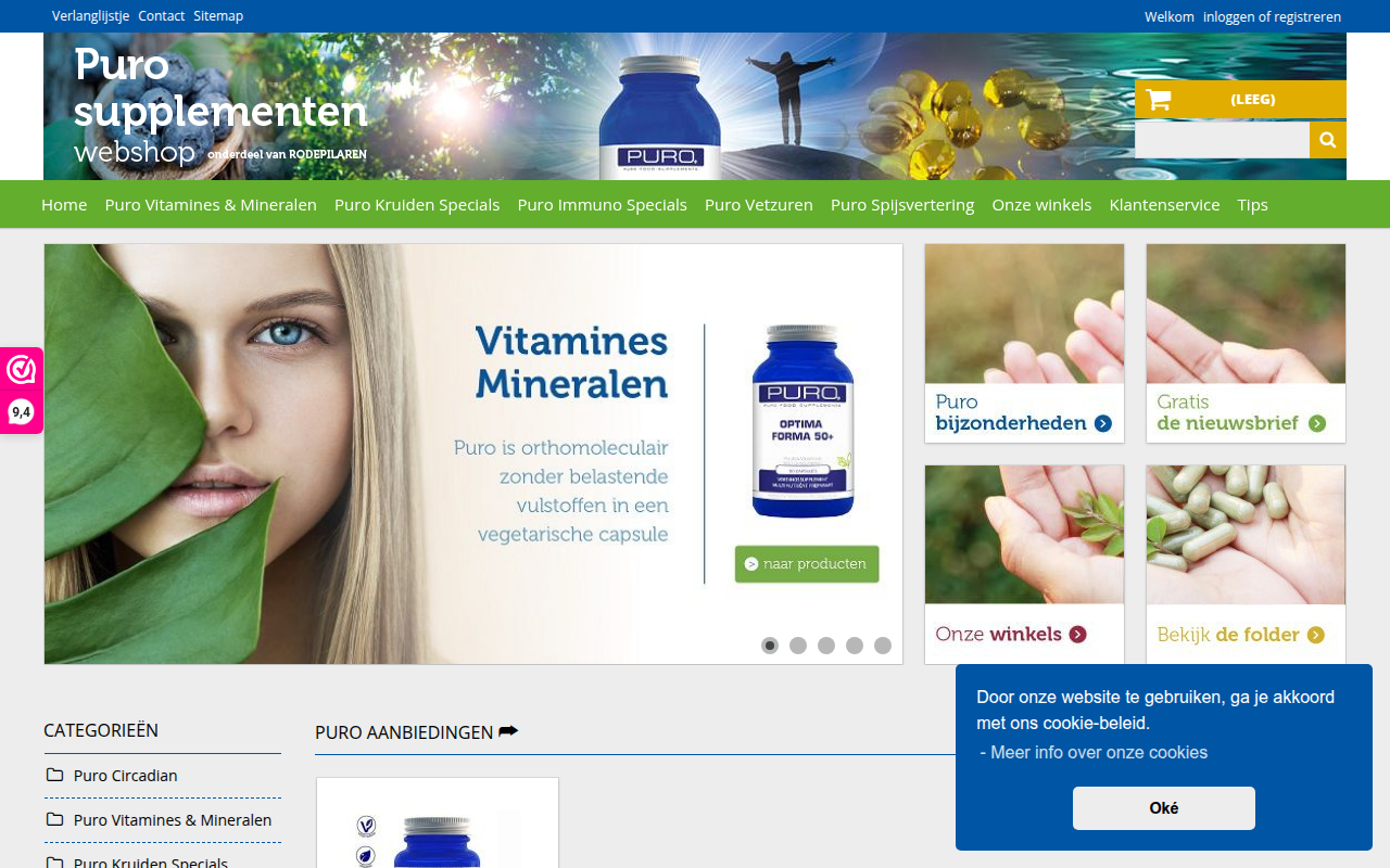 Screenshot van puro-supplementen.nl